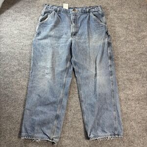 Carhartt B136 Jeans Mens 38x28 Blue Light Wash Relaxed Straight Carpenter Denim